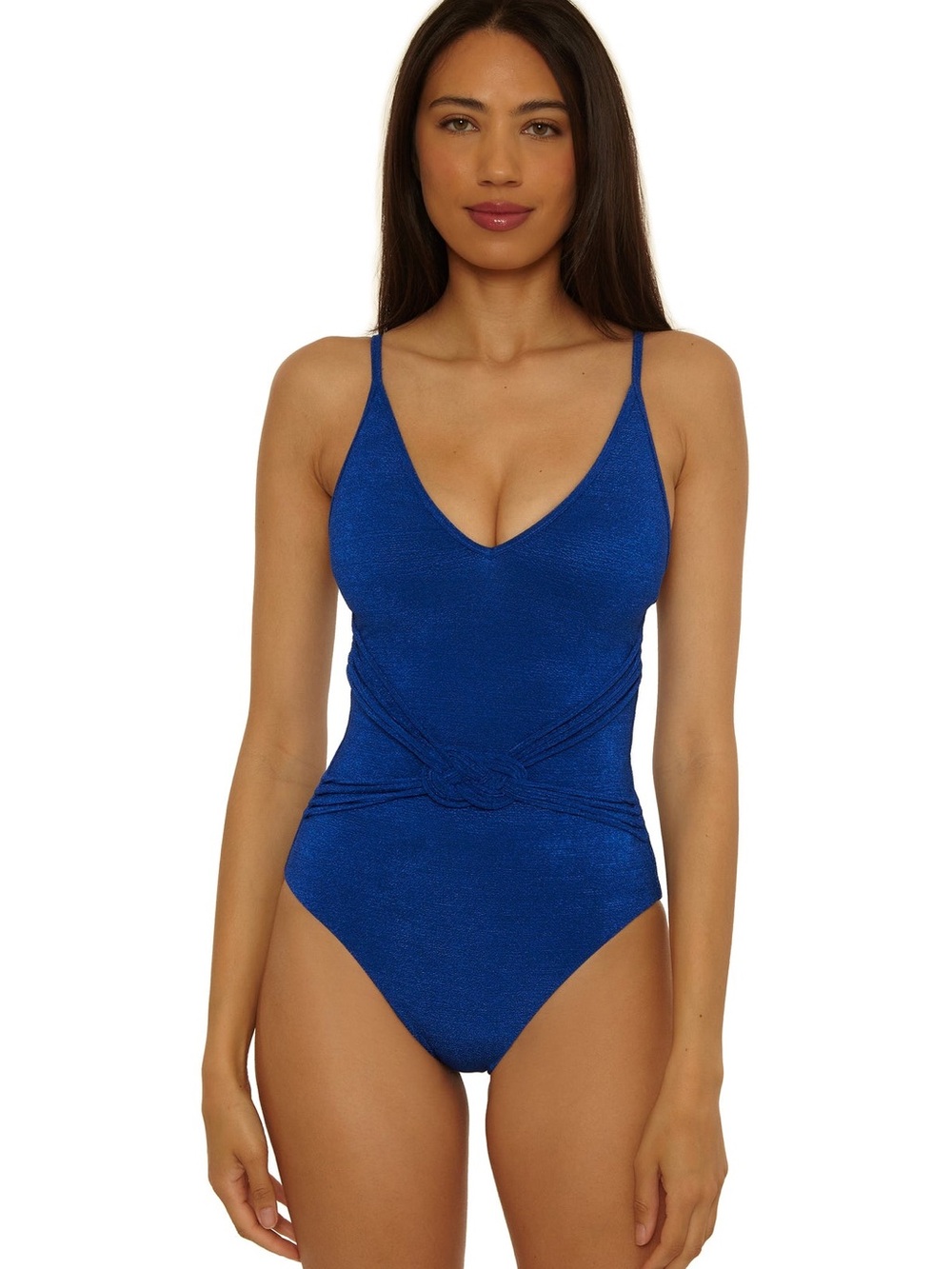 TRINA TURK BRAIDED BELT ONE-PIECE SWIMSUIT - CRETE CREPE | Color: Indigo | Size: